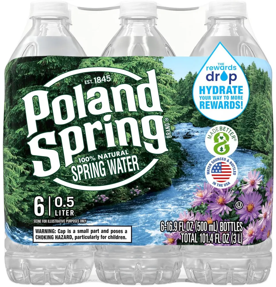 Poland Spring 100% Natural Spring Water Bottles (16.9 fl oz x 6 ct)